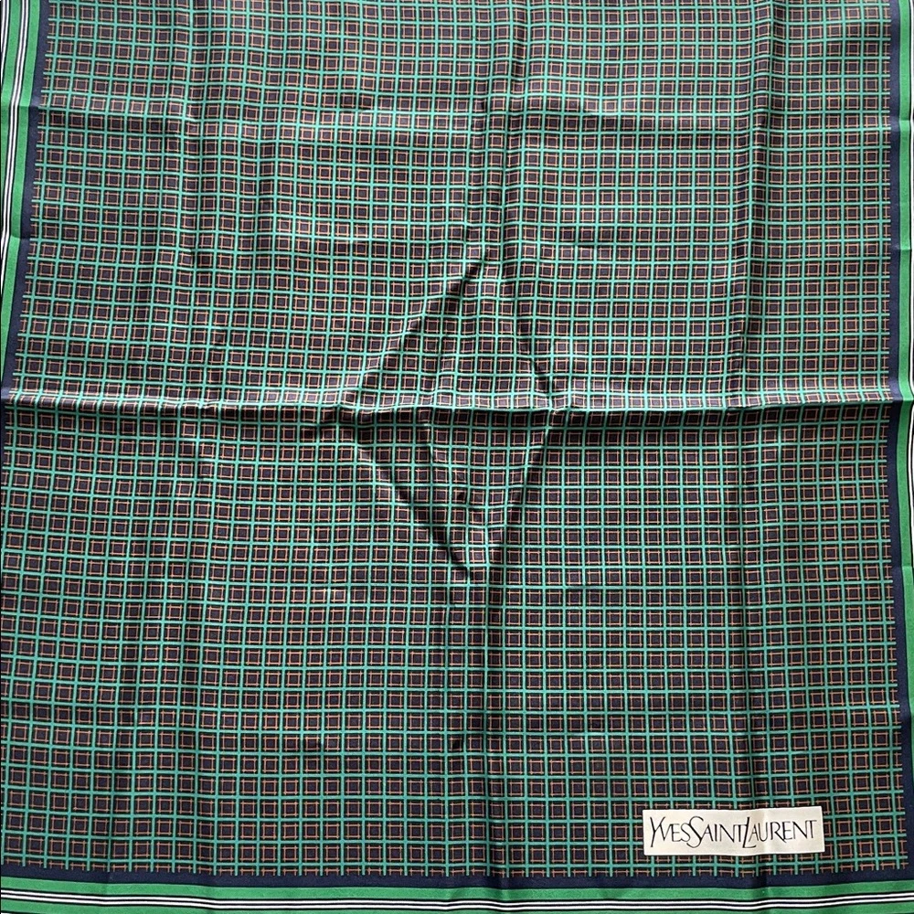 Yves Saint Laurent Vintage Navy Blue Silk Scarf w COA - Picture 12 of 16